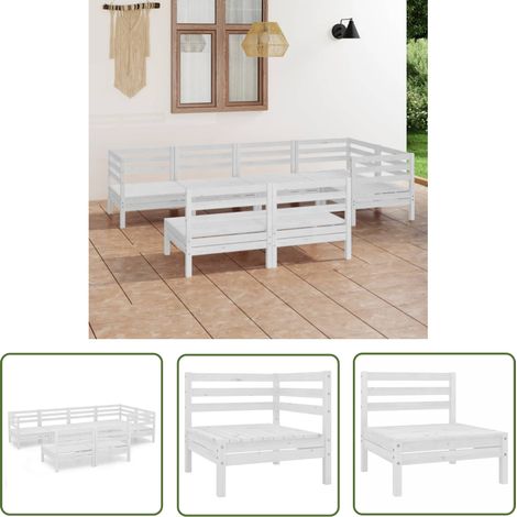 The Living Store Salon de jardin 7 pcs Bois de pin massif Blanc - Salon De Jardin - Meuble De Jardin - Ensemble De Canapés - Mobilier Extérieur - Bois De Pin (1/5)