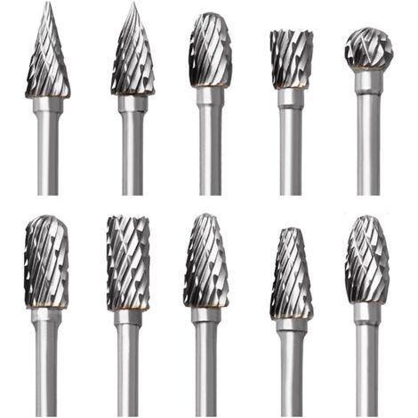 Kit de 10 Pcs Fraises Rotatives en Carbure de Tungstène Double Coupe Tige de 6mm pour Perceuse Electrique Bois Acier Métal Polissage Gravure et Perçage