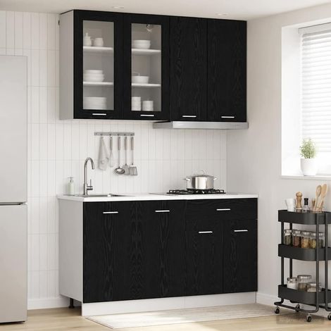 vidaXL Unità Cucina LYON 4 pcs Rovere Nero Legno ingegnerizzato (1/5)