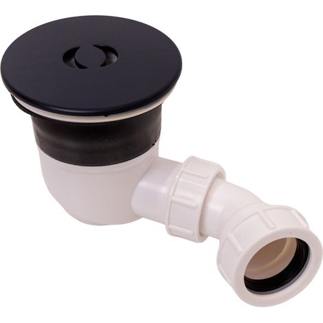 Bathroom Round Shower Tray Waste with Elbow, Top Fix Installation, 125 x 187 x 114mm, Black