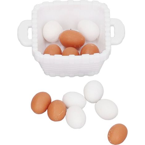 Œufs miniatures 1:12 pour maison de poupée, accessoire détaillé avec panier en plastique, jouet créatif pour enfants (1/5)