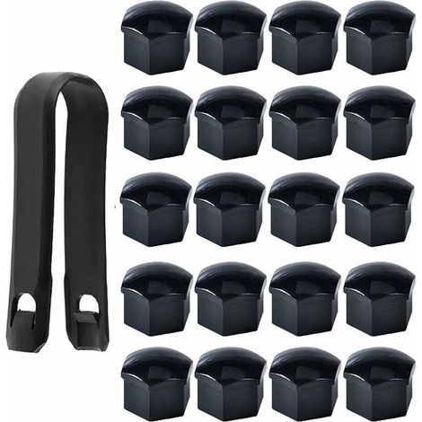 Lot de 20 Capuchons d'écrou de Roue 17mm, Cache-écrous de Boulon de Roue, Cache-écrous de Pneu Hexagonaux avec Ensemble d'outils de Démontage pour Voitures, Noir-Karteo (1/4)