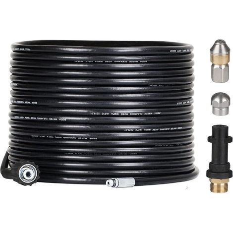 Kit de débouchage 15 m pour nettoyeurs haute pression – Pression 180 bars – Buse pivotante et adaptateur M22 – Compatible Kärcher K2/K7