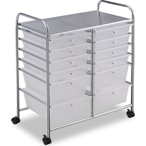 Carro de almacenaje con ruedas 64 x 38 x 75 cm 12 cajones prácticos y resistentes 2 frenos metálicos blanco 200021074