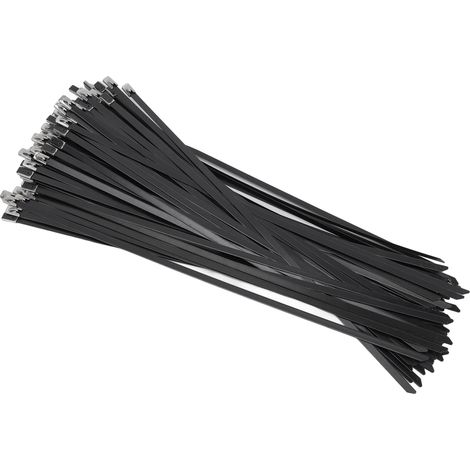 100 Pièces Collier de Serrage Inox Autobloquante 200 × 4.6mm, Noir Serre Cable Acier, Inoxydable Attaches Métalliques Pour Câbles, RéSistantes Aux UV, Pour Extérieur, Clôture, Garage, Câbles (1/5)