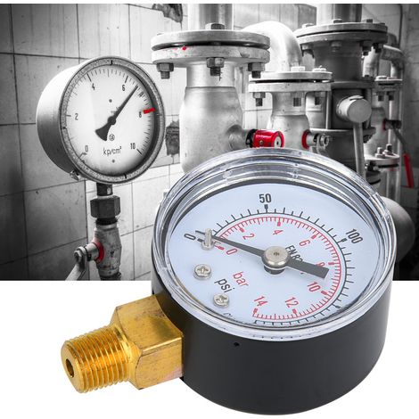 Mechanisches Manometer mit 1/8"-BSPT-Anschluss an der Unterseite für Luft, Öl und Wasser (0-200 psi 0-14 bar) (1/5)