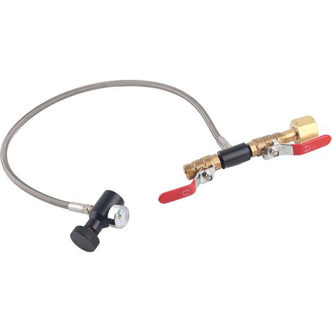 Ortviai Adaptateur de remplissage CO2 pour bouteille SodaStream – Raccord CGA-320, tuyau inox 60 cm avec manomètre (1/4)