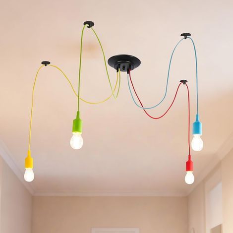 Suspension araignée – 4 ampoules réglables – Multicolore – Culot E27 – Style industriel vintage – Plafonnier araignée idéal pour salon, chambre, café, restaurant (1/5)