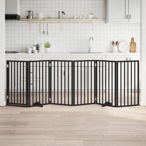 Dog Gate with Door Foldable 6 Panels Black 300 cm Poplar Wood vidaXL
