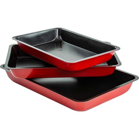 ASAB 3 Pc Non Stick Baking Roasting Cooking Tray Set Oven Dish Bake Pan Bakeware (1/5)