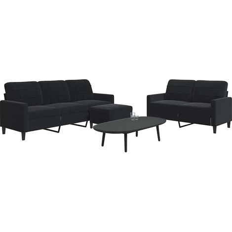 Ensemble canapé 3 pièces avec coussins, velours noir et repose-pieds - PANGIVO (1/5)