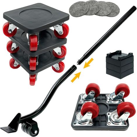 Furniture Mover, Heavy Furniture Casters, Furniture Transport Dolly, 360° Swivel Casters and Lifting Bar, Load Capacity Up to 400 kg
