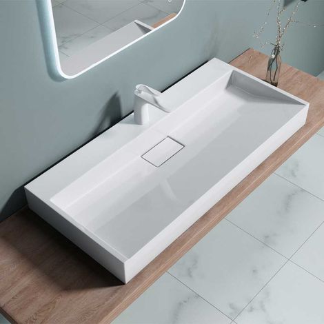 Bathroom Cloakroom 1000 x 460mm (WxD) Cast Stone Resin Bathroom Basin - Wall Hung Or Countertop basin Sink One Tap Hole - Concealed Waste - Durovin Bathrooms (1/5)