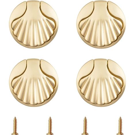 4 Pack Zinc Alloy Concealed Handle for Pocket Door Drawer Dresser Door Handles (Brushed Brass) (1/5)