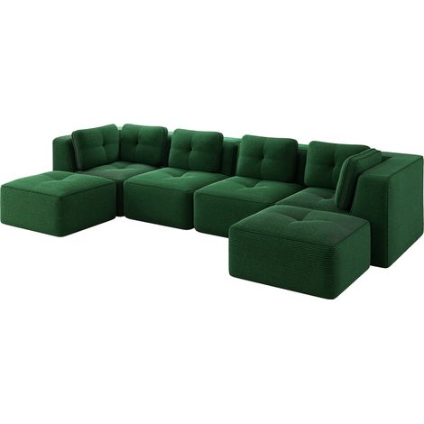 Canapé d’angle modulaire convertible vert en velours côtelé, sans montage, avec assise profonde, base antidérapante et CHICFURN (1/5)