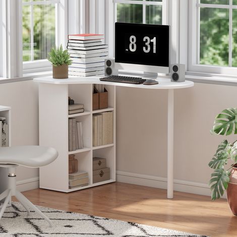 Unregelmäßiger Schreibtisch/Computertisch 100 x 59 cm mit 6 Fächern, 4 verstellbaren Ablagen und Stahlgestell, weiß