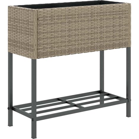 Jardinière Bac à fleurs avec étagère gris résine tressée (1/5)