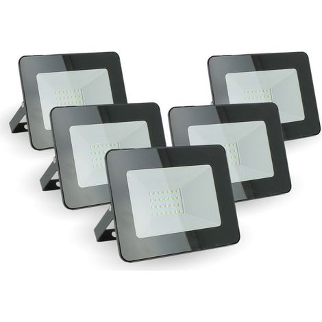 Arum Lighting – Lot de 5 projecteurs LED 20W IP65 extérieur – Lumière blanche froide 6000K – 1800 lumens – Fonte d'aluminium – Angle de diffusion 120°