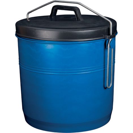Cubo de basura con soporte azul y tapa negra de 16 litros