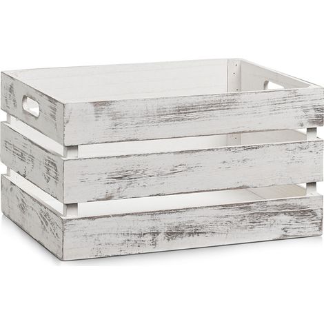 Aufbewahrungsbox, Holz VINTAGE WHITE , 39 x 29 x 21 cm, ZELLER
