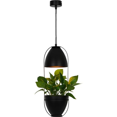 Lampe de plafond suspension porte plante décoratif suspendu métal noir compatible LED (1/3)