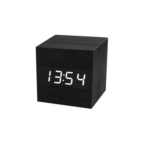 Réveil numérique avec affichage électronique de l'heure à LED en bois, 3 réglages d'alarme, détection d'humidité et de température (1/2)