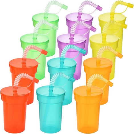 Partybecher Plastik Deckel Strohhalme Neon 380ml 12 Pack of 12 (1/5)