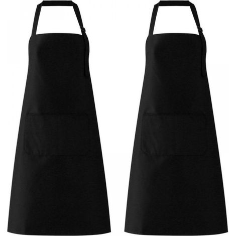 Tablier de cuisine avec poches - Ajustable - Polyester - 2 pièces - Pour cuisine restaurant café - Bleu (1/5)