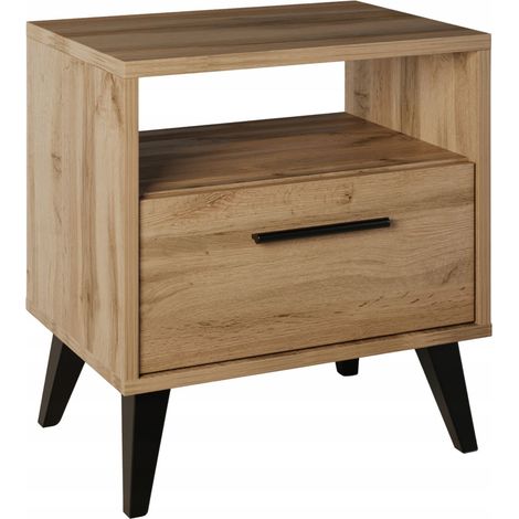 Mesita de noche con cajón, mesita de noche con estante, loft de roble wotan (1/5)