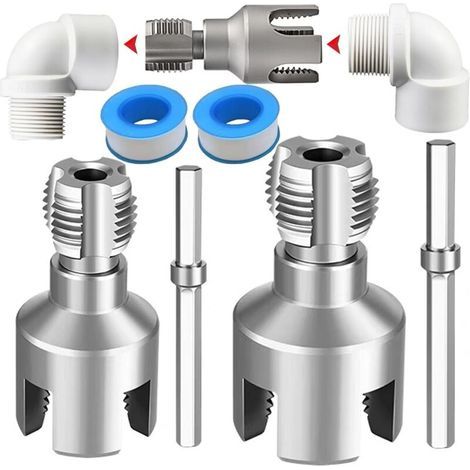 Outil de filetage de tuyaux internes et externes intégrés avec matrices de 1/2 et 3/4', forage électrique compatible 2 en 1 Kit de filetage de tuyaux en PVC (1/5)