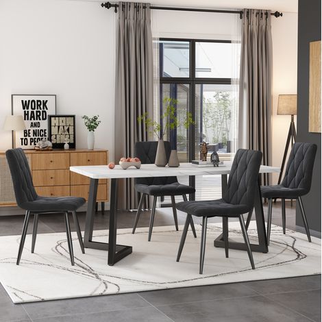 Essgruppe aus MDF, Samt und Metall in Grau/Weiß, 117x68 cm, rechteckiger Esstisch mit 4 Stühlen (1/5)