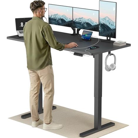Standing Desk 160 x 80 cm with USB-C and USB-A Charging Port, Height Adjustable from 72 to 118 cm, 4 Memory Presets, Cable Management and Hook (1/5)