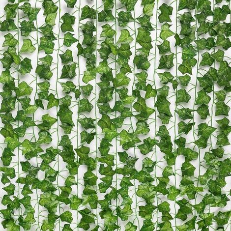 24 hojas de vid artificiales, Hiedra artificial, Guirnalda de vid verde, Ramo de vid, paredes, hogar, fiestas, Verde, 2,1 m de largo (6,89 pies) (1/5)