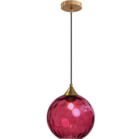 Lustre boule de verre de 20 cm, base en bronze doré avec boule de verre, idéal pour un îlot de cuisine ou une salle à manger (rouge) (1/5)