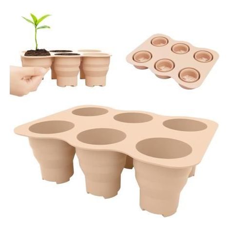 Set aus 2 wiederverwendbaren Silikon-Aussaatschalen mit 6 großen Vertiefungen für Bonsai - Keimschale