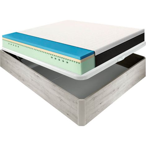 Colchón Emma 25 cm haut confort + lit pliant bois divers coloris hauteur 34 cm 90x200 cm - nordique