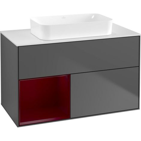 V&B Waschtischunterschrank Wandbeleuchtung Finion 100x60,3 cm, Reg li Peo, Anthracite matt (1/2)