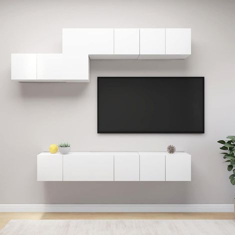 vidaXL Set de muebles de salón TV 7 piezas madera de ingeniería blanco (1/5)