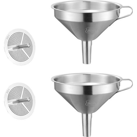 2 Pièces Entonnoir Inox, Entonnoir Alimentaire, Entonnoir Cuisine Inox 11cm Entonnoir avec Filtre Entonnoir Tamis Inox Entonnoir avec Ane Inox Entonnoir Métallique pour le Transfert de Liquide (1/5)
