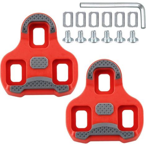 Cales de Vélo pour Look Keo Pédales Vélo Rouge 9° Chaussures Route, Cales de Pédales Compatibles 3 Trous, Antidérapante avec Mémoire Position, Kit Vis avec Rondelles et Clé Allen, Semelle en TPU (1/5)