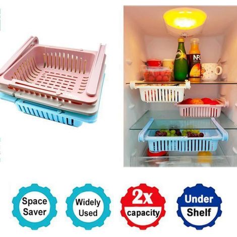Lot de 4 Organisateurs Rétractables Cuisine Frigo Tiroir Boîtes Rangement Bleu Blanc Rose Beige Multifonction (1/5)