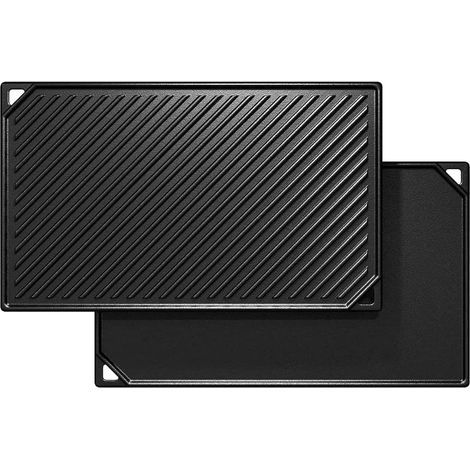 Poêle en fonte - 41,8 x 24 cm - Convient pour four, plaque de cuisson, gril et barbecue au charbon de bois - Poêle double face 2 en 1 - 1 pièce (1/5)
