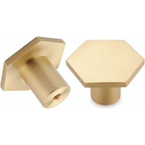 Set mit 10 Möbelknöpfen aus gebürstetem Messing, goldene Kommodenschubladenknöpfe, für Schränke, Kommoden, Badezimmer und Küche, 34 x 20 mm (Sechskant) (1/5)