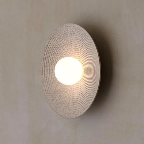 Applique murale de style japonais, abat-jour rond en résine, style Wabi Sabi, idéale pour une chambre ou un salon. (1/5)
