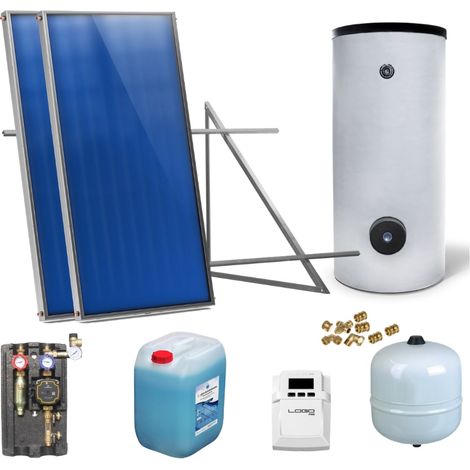 Solaranlage Solarpaket 2 Kollektoren Speicher Flachdach Flachkollektor Speicher (1/5)