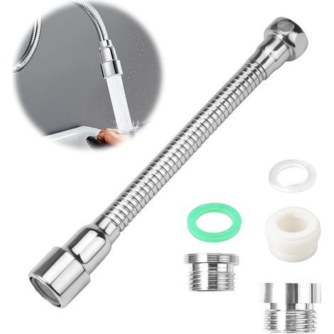x 20cm Stainless Steel Tap Extension, 22mm to 24mm Adapter, 360° Rotation, for Kitchen and Bathroom (1/5)