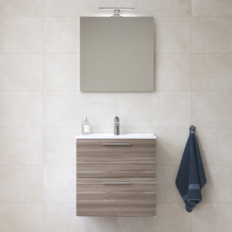 Vitra – Ensemble de meubles de salle de bain avec meuble préassemblé 59x61x39,5 cm – Lavabo en céramique – Miroir 58,5x62 cm – Éclairage LED IP44 - MIASET60C (1/5)