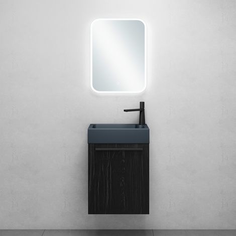 Mai & Mai Meuble de Salle de Bain Noir Texturé 46cm Meubles de Salle de Bain Suspendu avec Lavabo Gris-noir Mat et Miroir Pisa