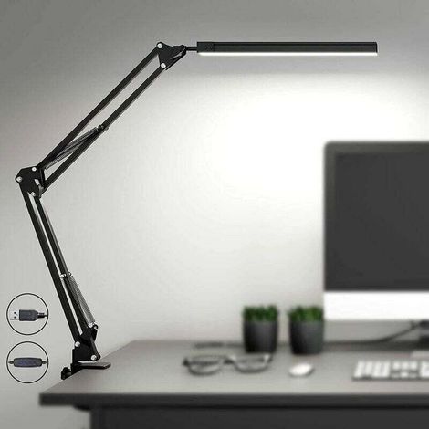 Leistungsstarke LED-Schreibtischlampe mit Klemme – Augenschonende LED-Lampe – 3 Beleuchtungsmodi x 10 Helligkeitsstufen – Schwarz [Energieklasse F] (1/4)