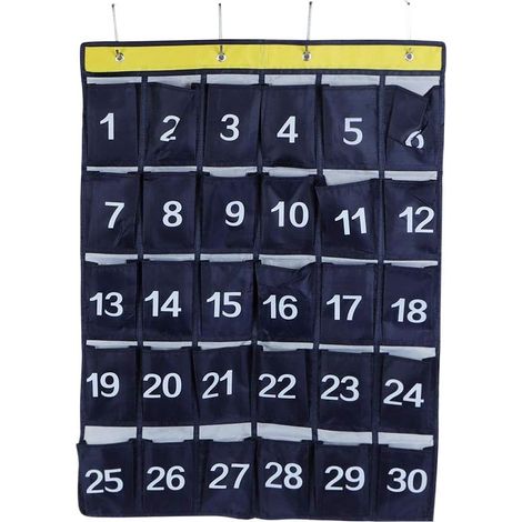 Sac de Rangement Mural à 30 Poches, Pochettes numérotées pour Calculatrice de Salle de Classe et Pochettes pour téléphone Organisateur de Tableau Porte Suspendue (Bleu Marine) (1/5)